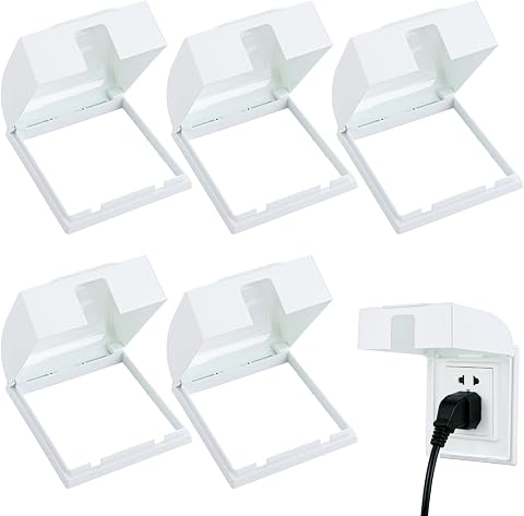 5 Pcs Single Socket Cover Box, 86 Type Plug Switch Cover Guard | Waterproof Plug Socket Cover Box Single, Self Adhesive Socket Switch Guard, White Electrical Outlet Protector for Home Safety