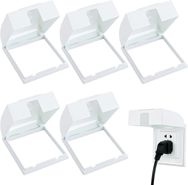 5 Pcs Single Socket Cover Box, 86 Type Plug Switch Cover Guard | Waterproof Plug Socket Cover Box Single, Self Adhesive Socket Switch Guard, White Electrical Outlet Protector for Home Safety