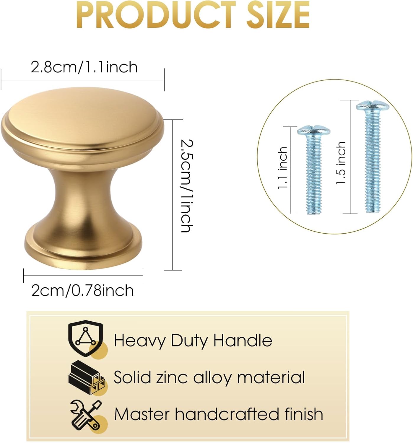 Champagne Bronze zinc Alloy Solid Cabinet Knobs,Brass Bronze Single Hole Drawer Square knob Handles for Cabinets and Dresser Drawers Rustic 6 Pack