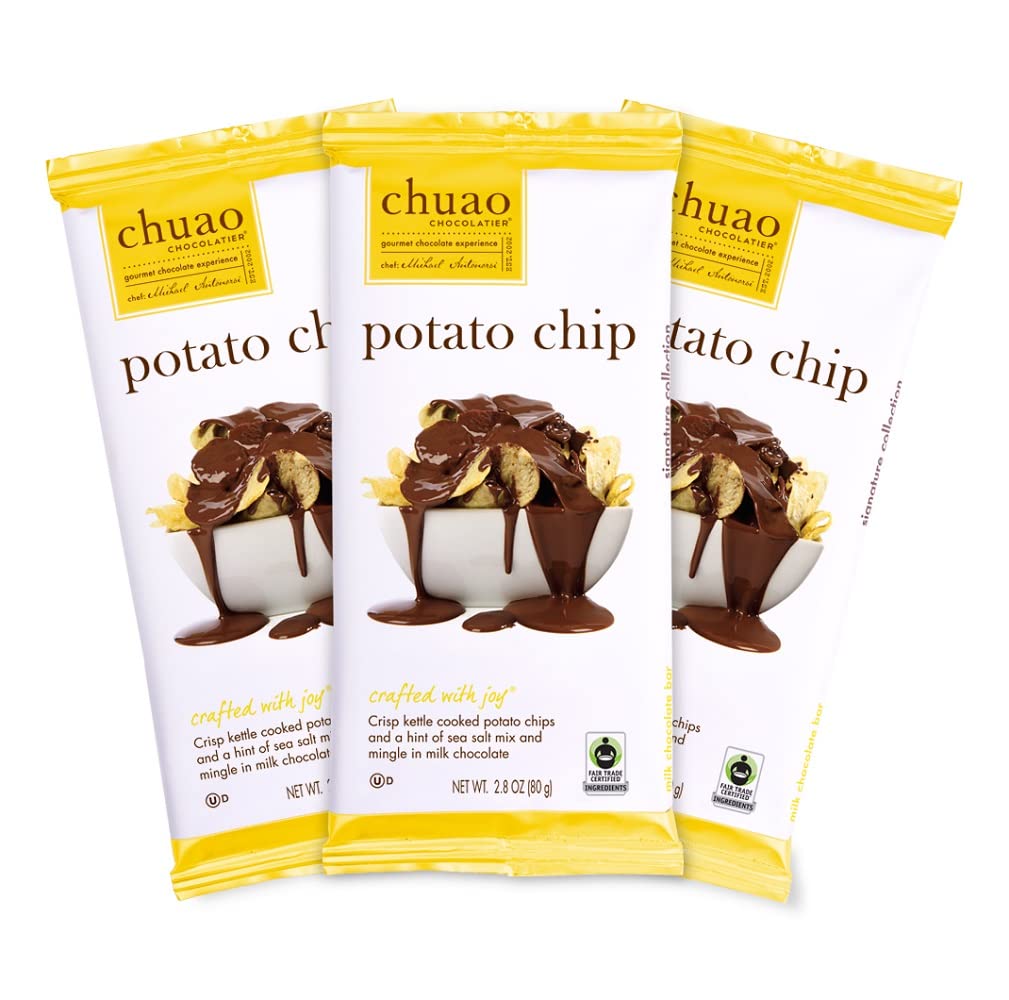 Chuao Chocolatier Potato Chip Milk Chocolate Gourmet Bars | For Gift Baskets, Birthday, Thank You, Care Package| 3 Pack, 2.8 oz Each