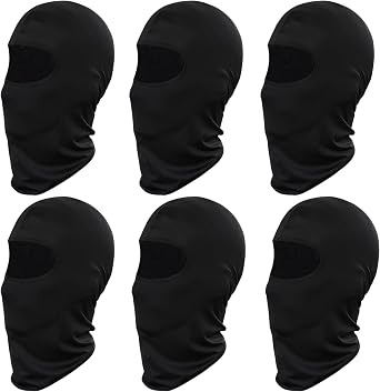 6pcs Ski Mask Balaclava Full Face Mask Cover Summer Face UV Protector Protection Windproof Men Women Outdoor Sports Black
