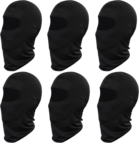 6pcs Ski Mask Balaclava Full Face Mask Cover Summer Face UV Protector Protection Windproof Men Women Outdoor Sports Black