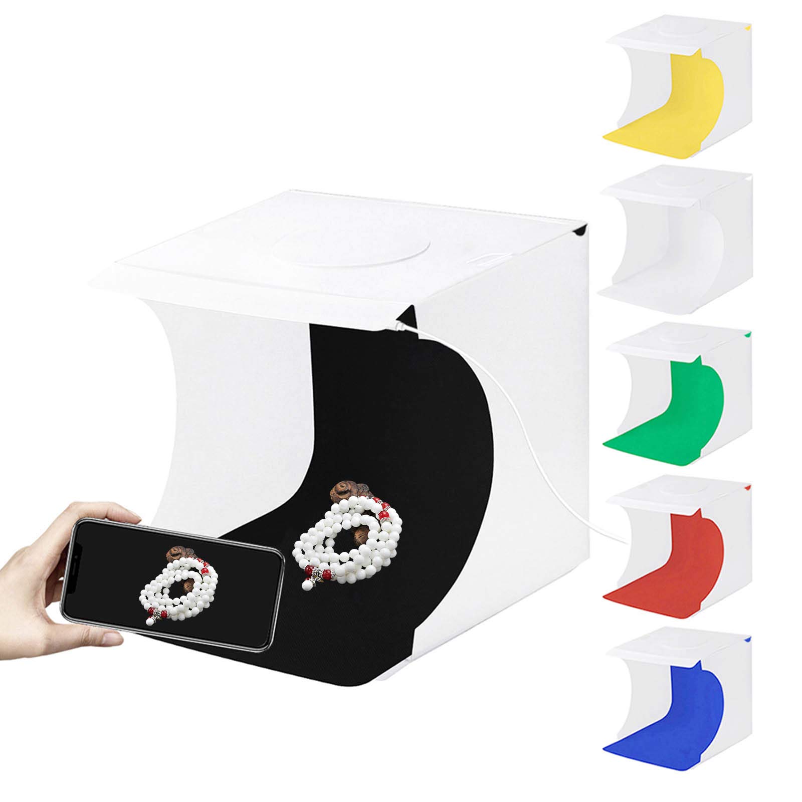 Mini Photography Light Box, Portable Photo Studio Shooting Tent, Mini Photo Studio Box, Foldable Table top Mini LED lighting Kit with LED lights and 6 Colors Backdrops(20cm x 20cm x 20cm)