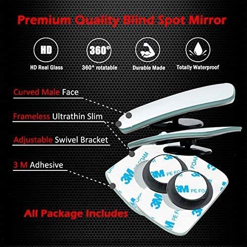 Slim Square Blind Spot Mirror, Ampper HD Glass Frameless Convex Rear View Mirror, Pack of 4