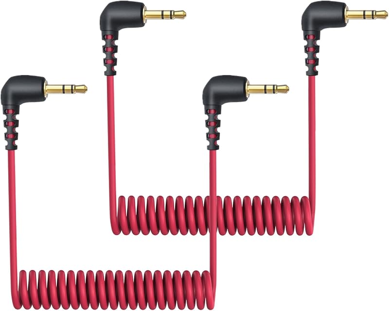 Paquete de 2 cables de micrófono de 3,5 mm para DJI Mic 2 y Rode Wireless Pro, Go 2, rojo | Cable de conexión TRS doble en espiral de 3,5 mm Cable de micrófono de audio para cámaras Hollyland Lark M1 M2 150 Max Duo y DSLR