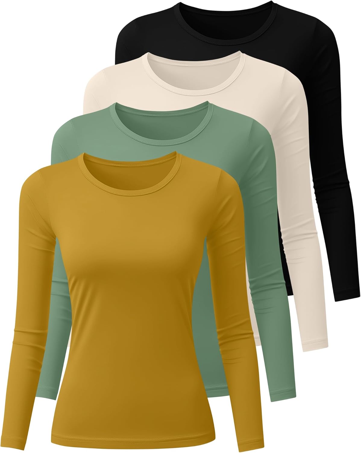 Neer 4 Pack Women's Long Sleeve Shirts Underscrub Crew Neck Slim Fit Undershirts Stretchy Casual Tight Tops - Image 4