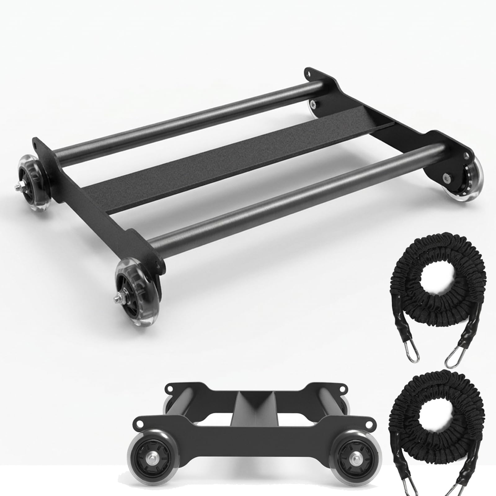Rullo Addominali, Core Trainer con 2 Elastici Fitness e Ruote Silenziose Barra a V per Ischiocrurali e Allenamento Full Body Attrezzi Palestra in Casa per Addome e Gambe Ab Roller