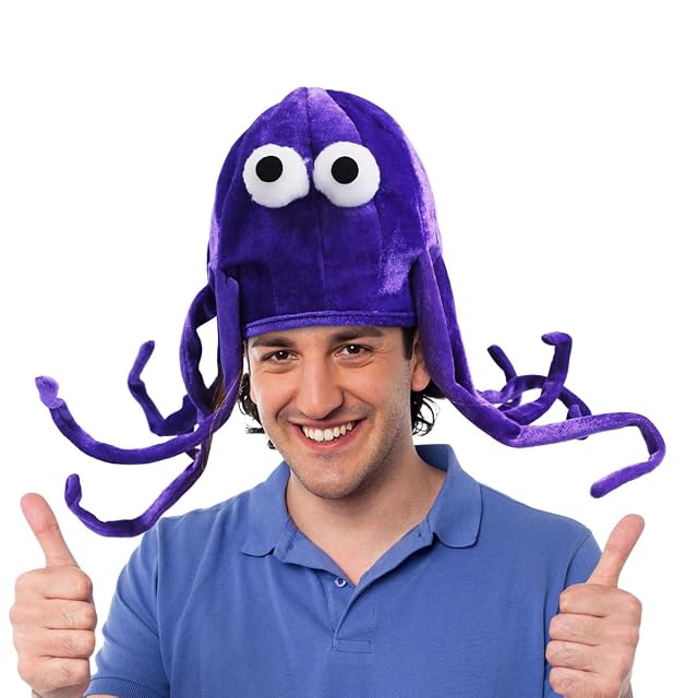 Gorro de pulpo morado con brazos flexibles - Gorro de disfraz de peluche suave para adultos y adolescentes