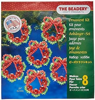 Beadery Plastic Holiday Beaded Ornament Kit Cranberry Wreaths Makes 8,Red,2.25-inch