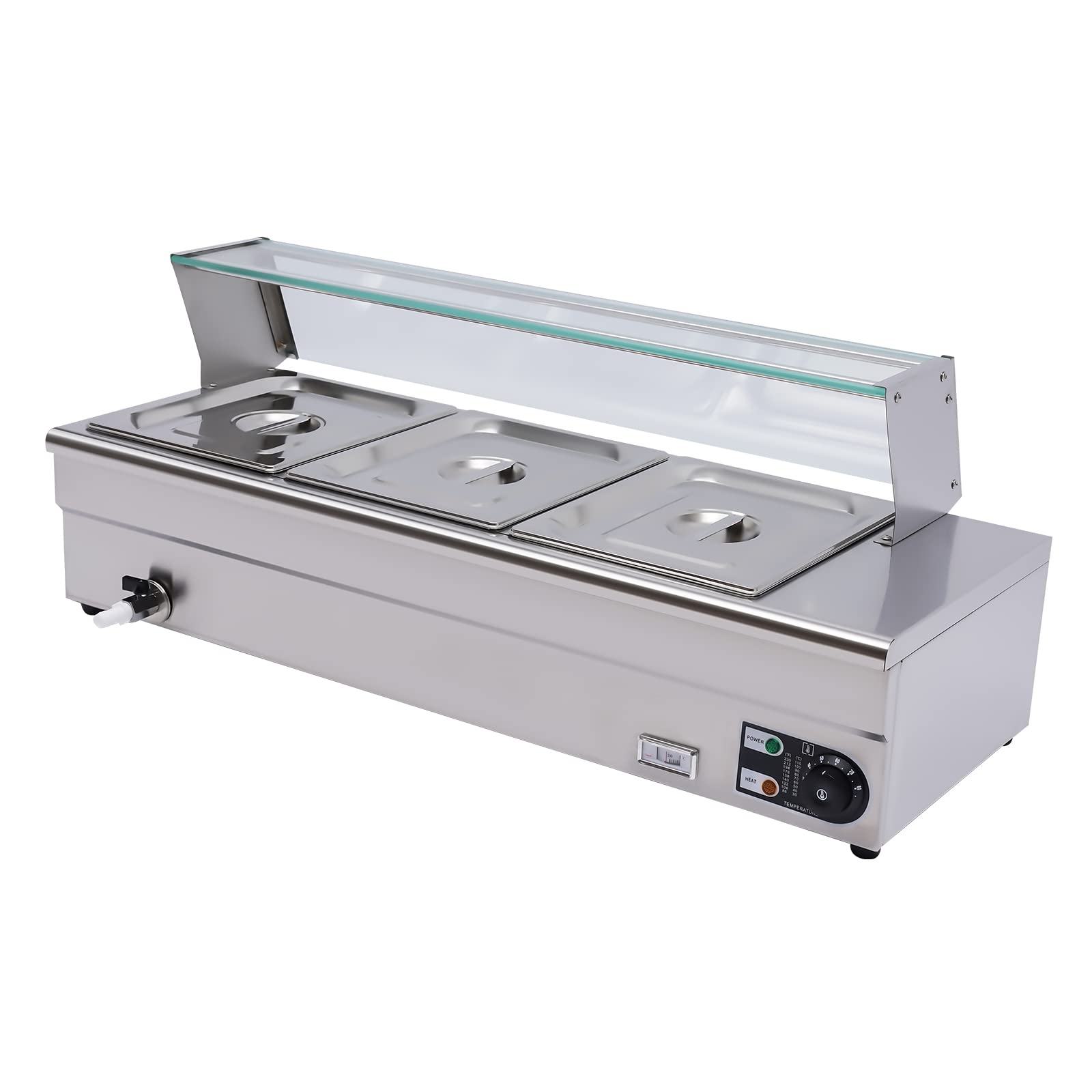 Chafing Dish, scaldavivande elettrico da ristorante, 1200 W, piano di lavoro elettrico per alimenti, 6,34 quart con targa in vetro temperato