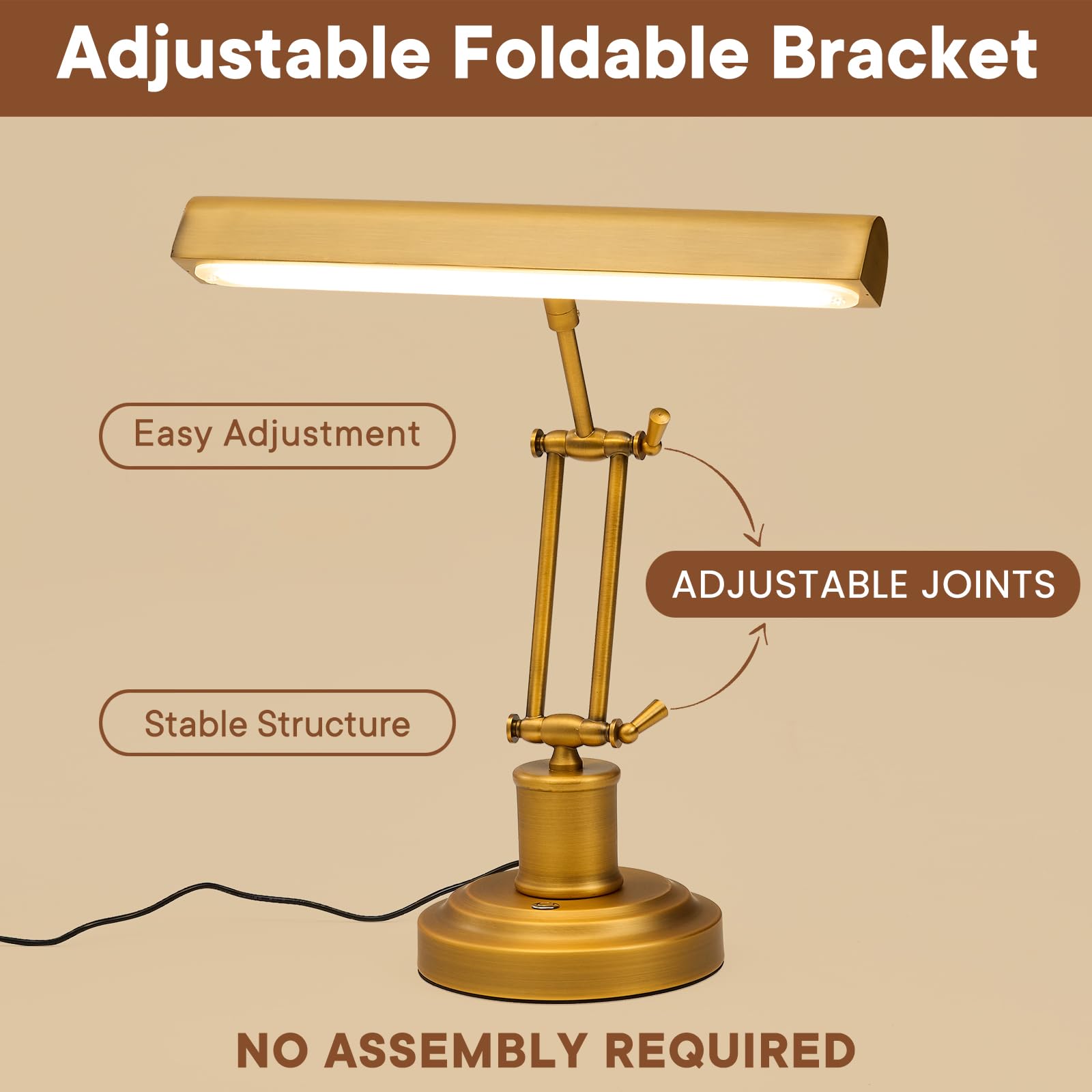 Lampe Piano Piano LED – Lampe de Piano Réglable avec Bras Ajustables, Contrôle Tactile & CRI≥95, Lampe Dorée Anti-Éblouissante pour Piano Vertical, Grand Piano & Bureau