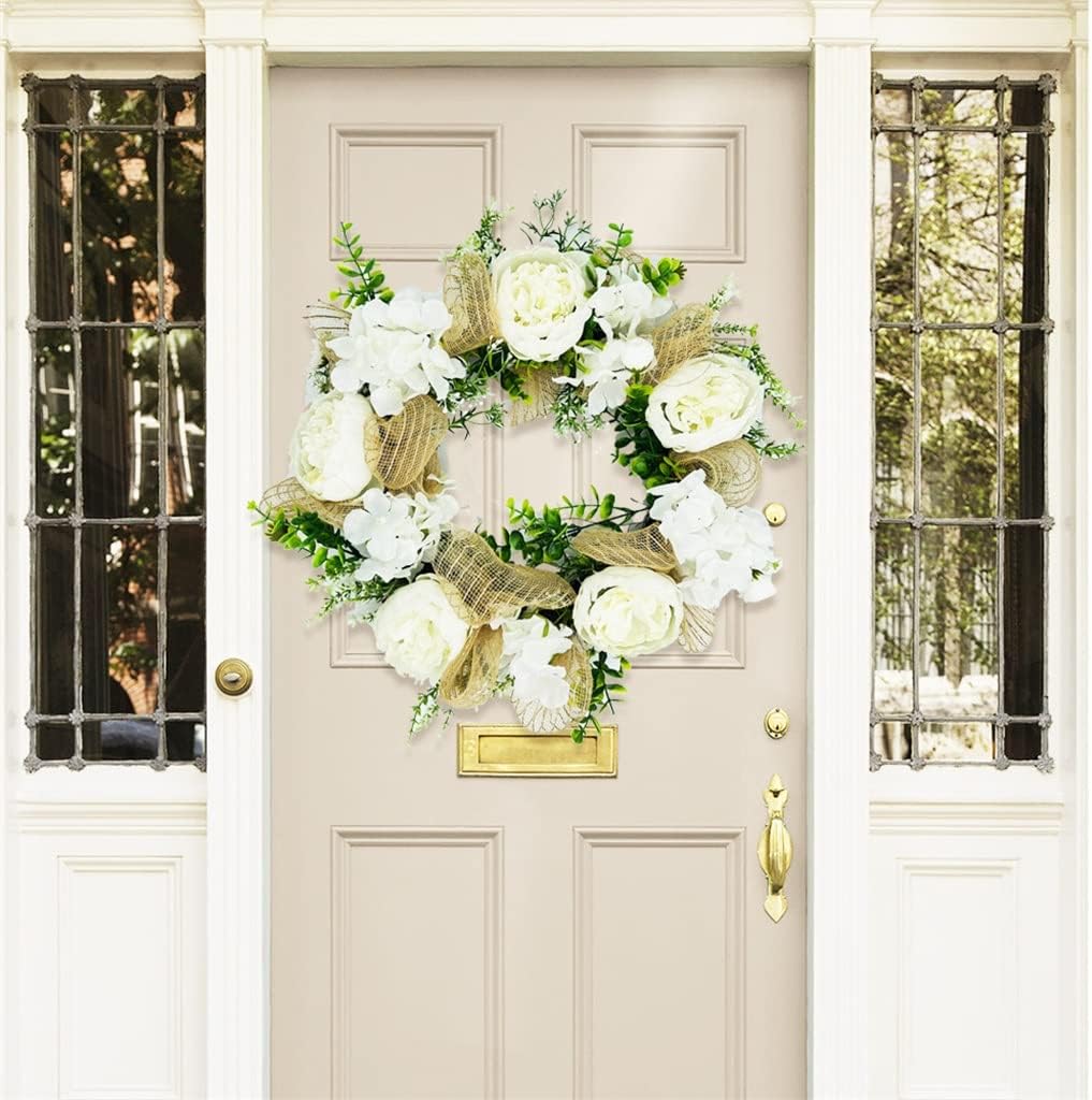 45cm White Hydrangea Wreath Door Hanging Simulation Garland for Home Garden