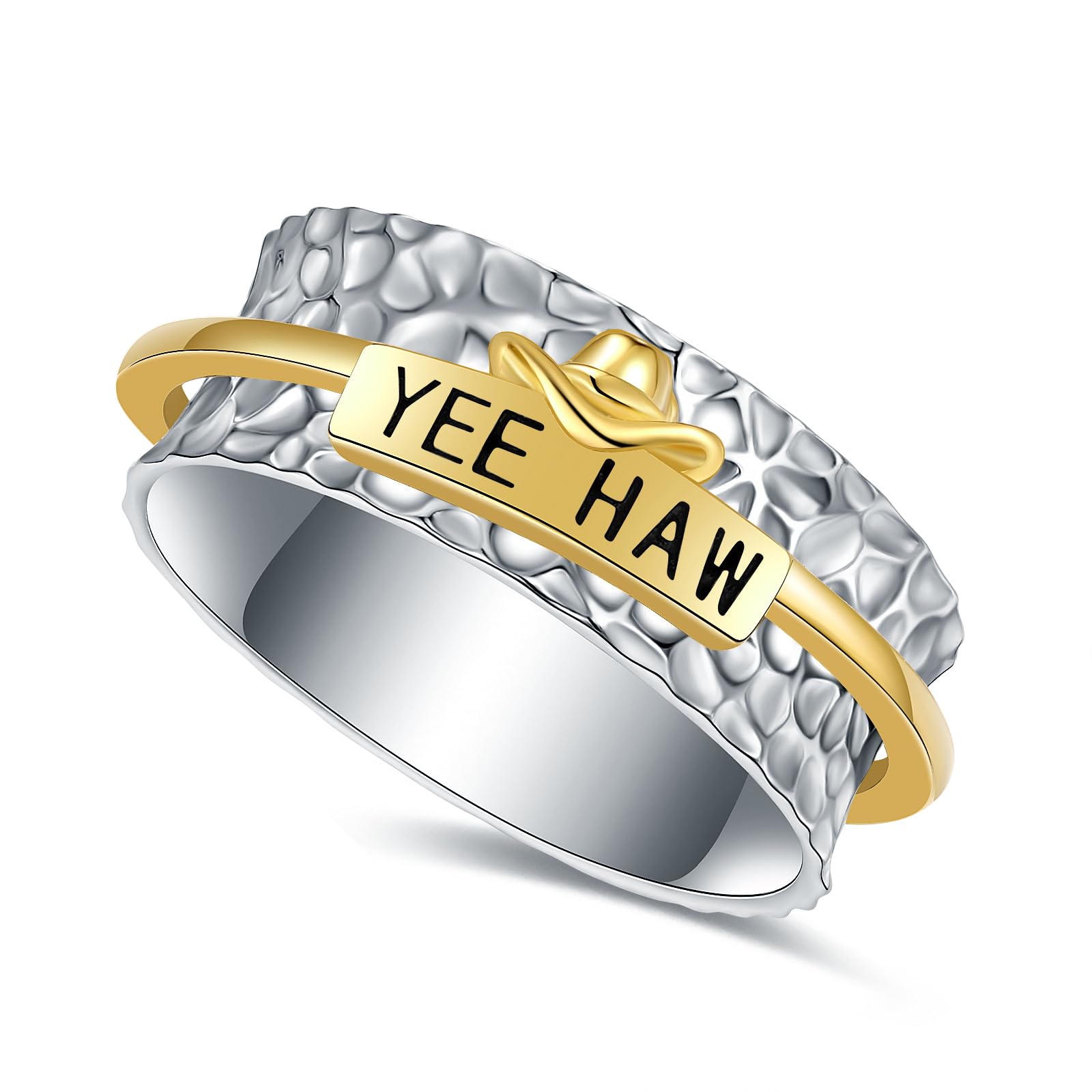SalloogSpinner Ring Western for Women - 925 Sterling Silver Howdy Yee Haw Rings Country Southern Cowboy Rings Cowgirl Hat Rodeo Jewelry Gift Fidget Rings Band