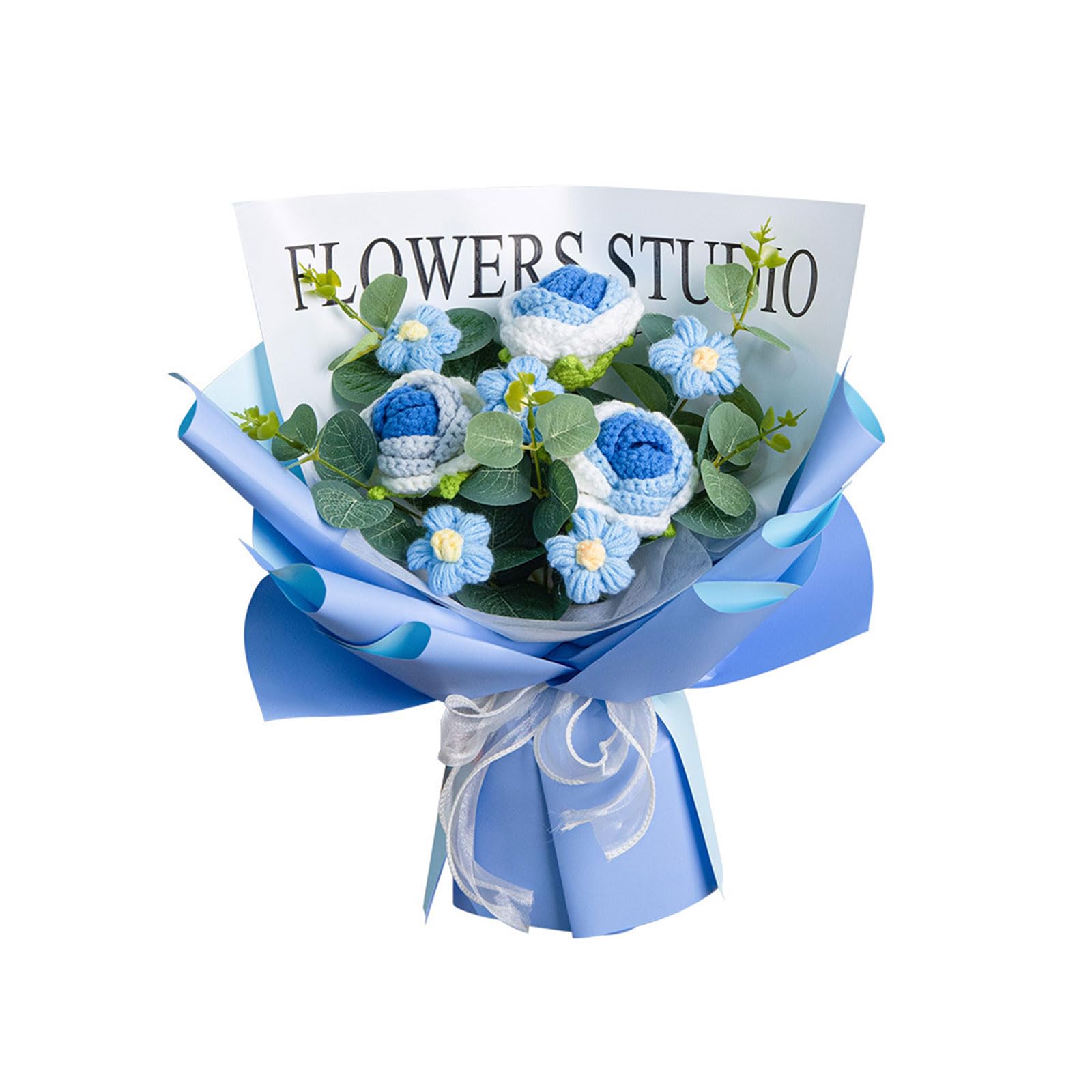 YROHGKPN Rose Flowers Bouquets for Christmas, Mother Day, Artificial Flower Crochet Flowers with String Light and Gift Bag Graduation Ceremony