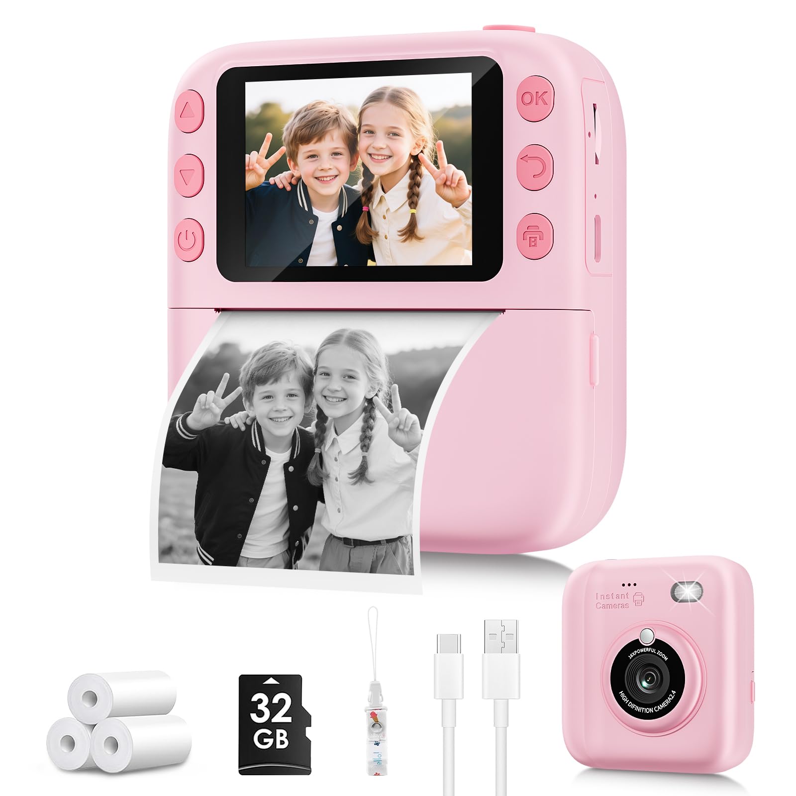 Instant Print Camera for Kids, Christmas Birthday Gifts for Girls Boys, 1080P Instant Digital Print Cameras for Toddler,Portable Toy for 4 5 6 7 8 9