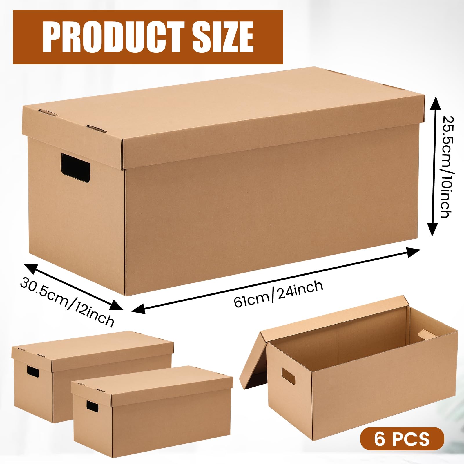 Mifoci Confezione da 6 scatole per documenti con coperchio, 61 x 30 x 25 cm, scatole in cartone a media resistenza, organizer per documenti formato lettera, per ufficio, casa, laurea, stagione
