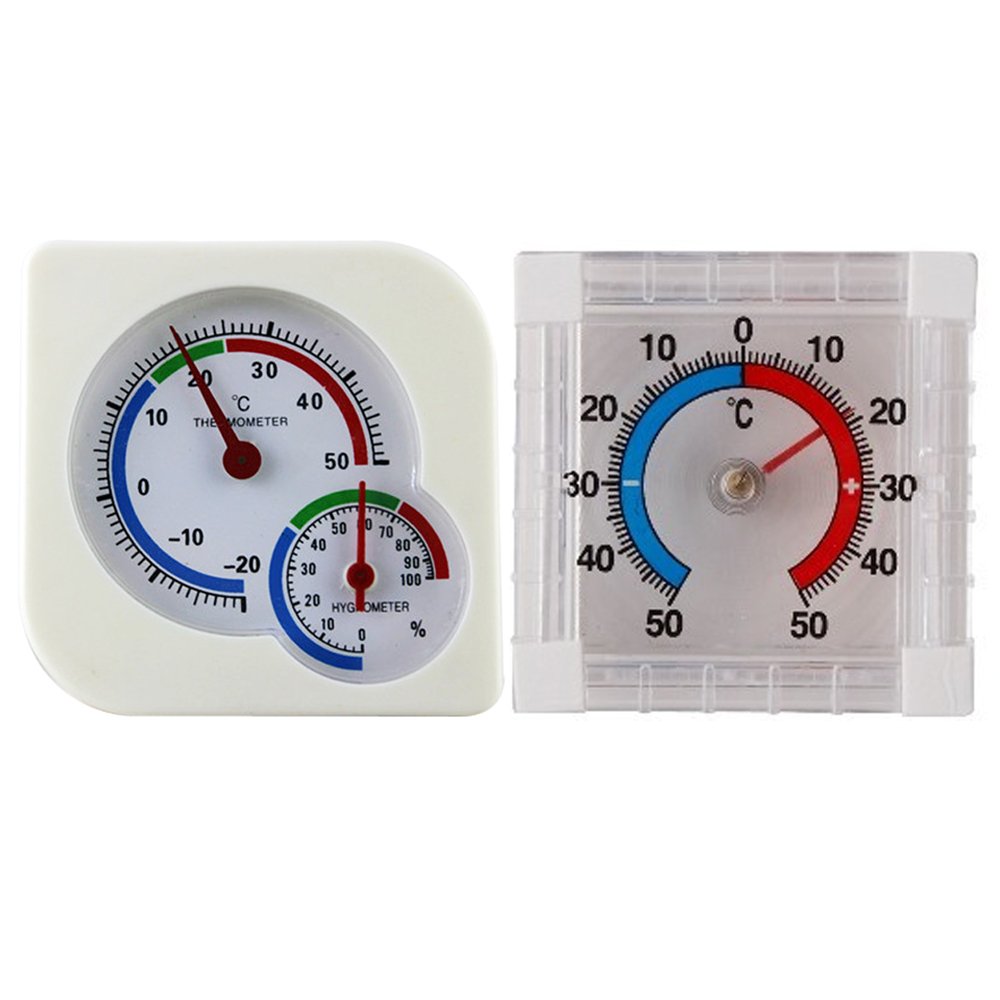 Set of 2 Plastic Mechanical Thermo-Hygrometer and Stick-on Outdoor Window Thermometer