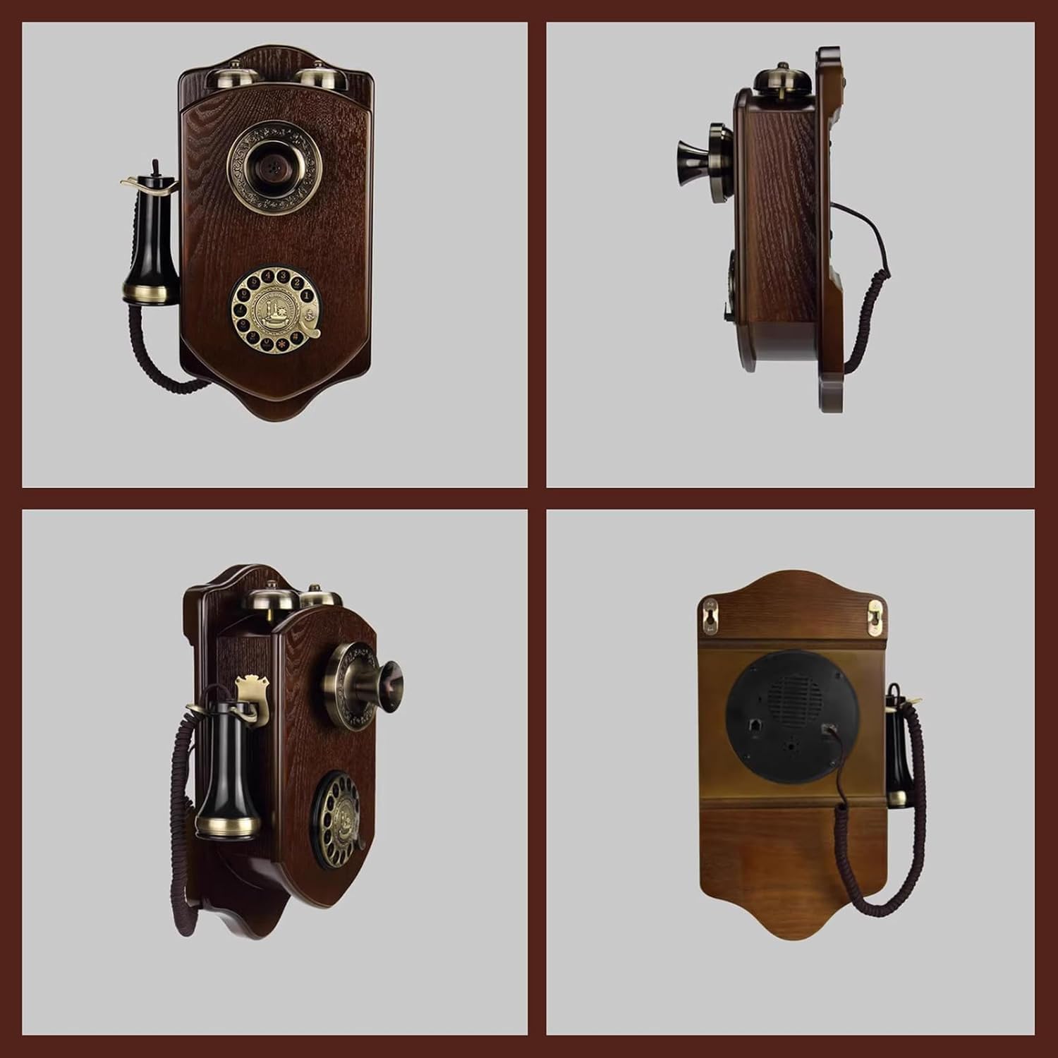 Naścienny telefon vintage – przewodowy design retro z tarczą ze stopu metalu i słuchawką w stylu antycznym do domu, biura, filmu i wystroju vintage