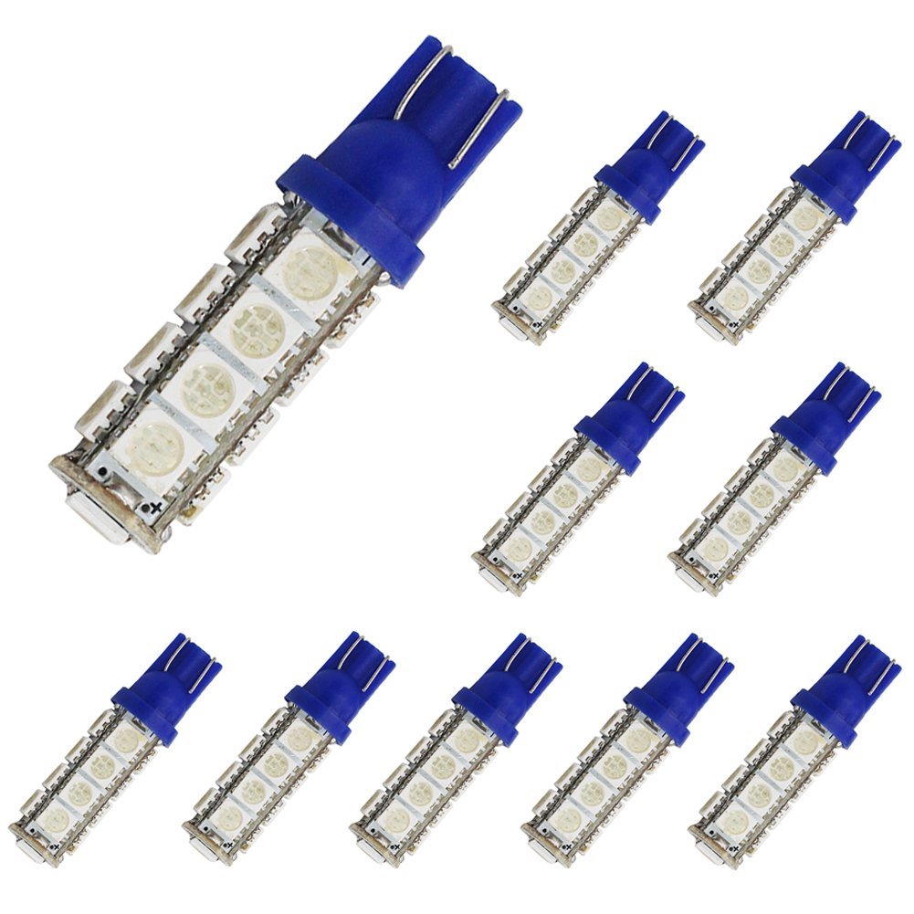 Yolu 10-Pack T10 LED Blue 17-SMD 5050 T10 W5W LED Bulbs Super Bright Interior Replacement Side Lights 168 194 2825 Wedge Bulbs for 12V License Plate Dashboard Side Marker Light Map Dome Lamp