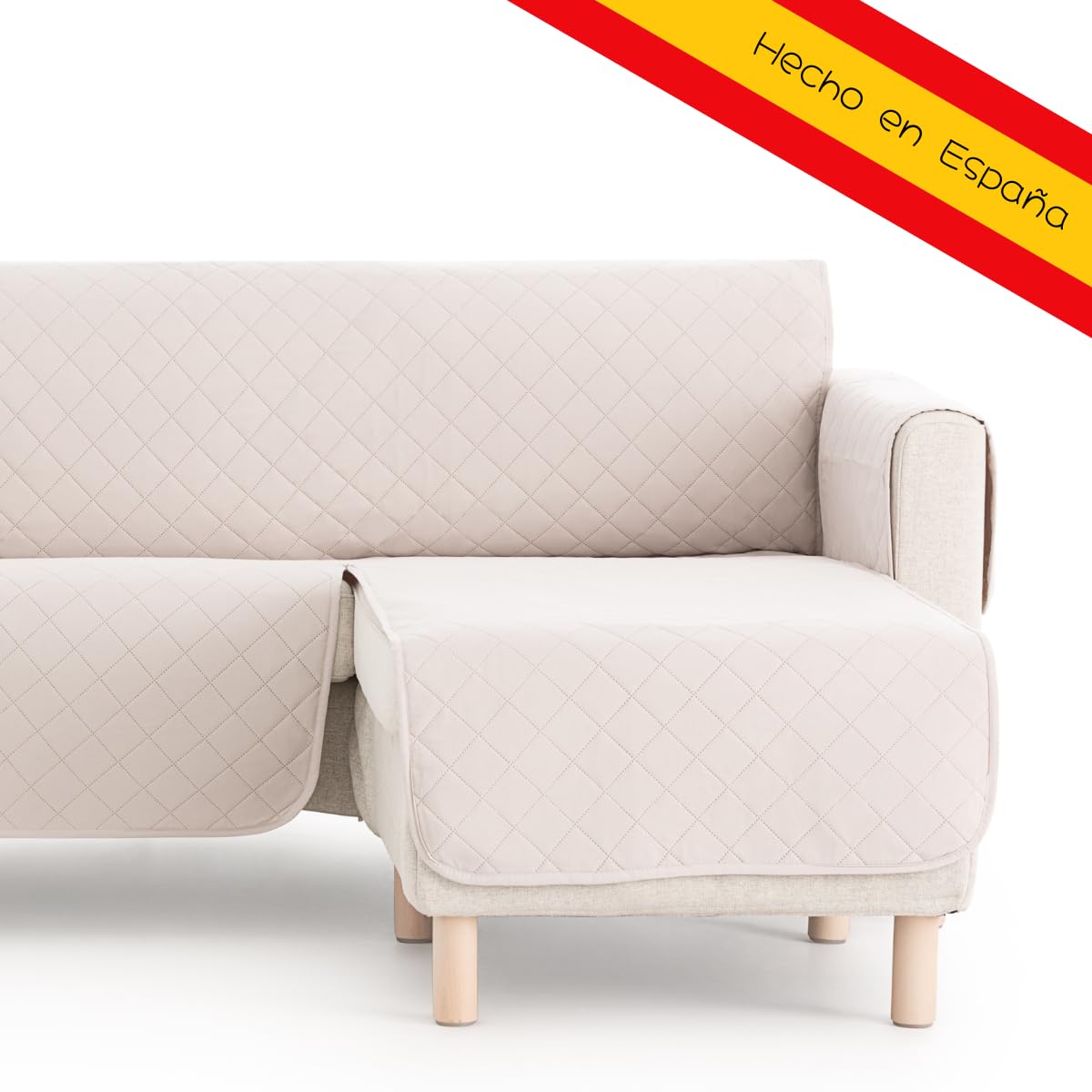 Lanovenanube - Funda Chaise Longue Acolchado Mallorca - Práctica Reversible 240 cm - Color Marfil