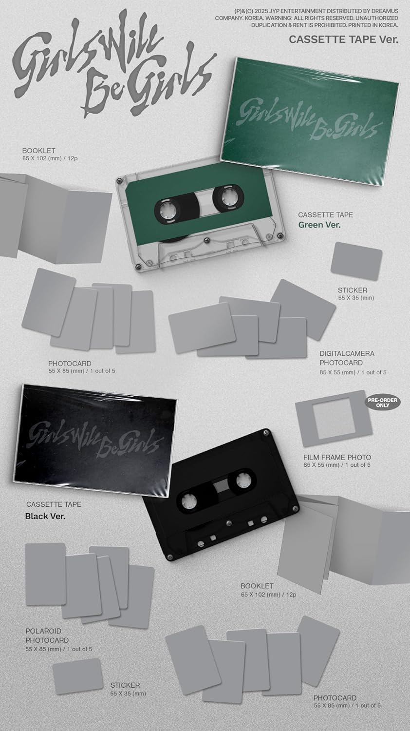IT'ZY Girls Will Be Girls 10th Mini Album with Tracking Sealed (Cassette Tape Set(Green+Black)) + Extra photocards