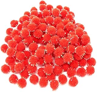 Wedding Touches Red 10mm Glitter Mini Pom Poms Small Fluffy Craft Embellishments (100)