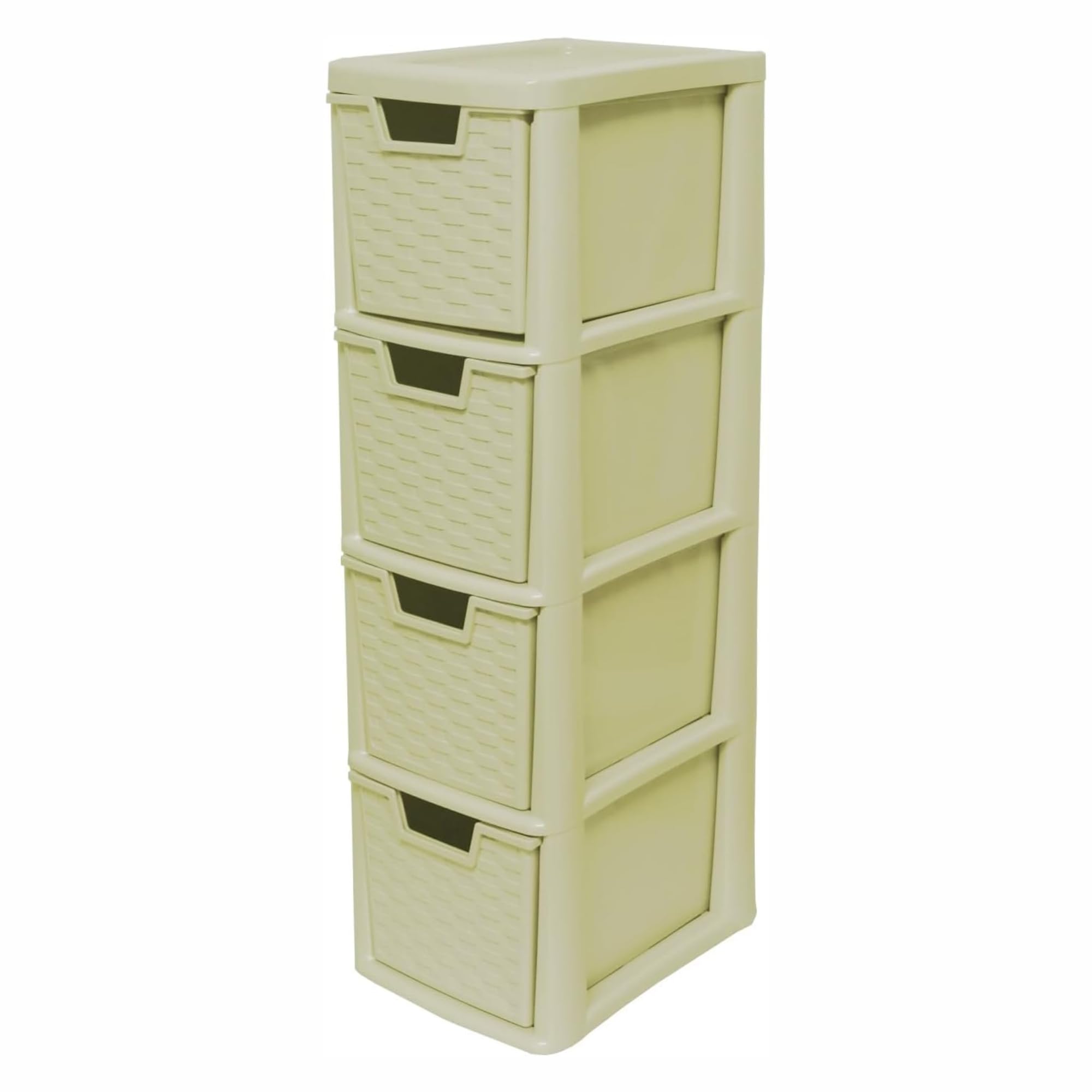 SIDSONS - Medium Rattan Effect Drawer Storage Unit Plastic Tower with Spacious Drawers for Home Office Bedroom Living Room Organisation Durable Stylish Design (Cream, 4 Tier) โ image 1