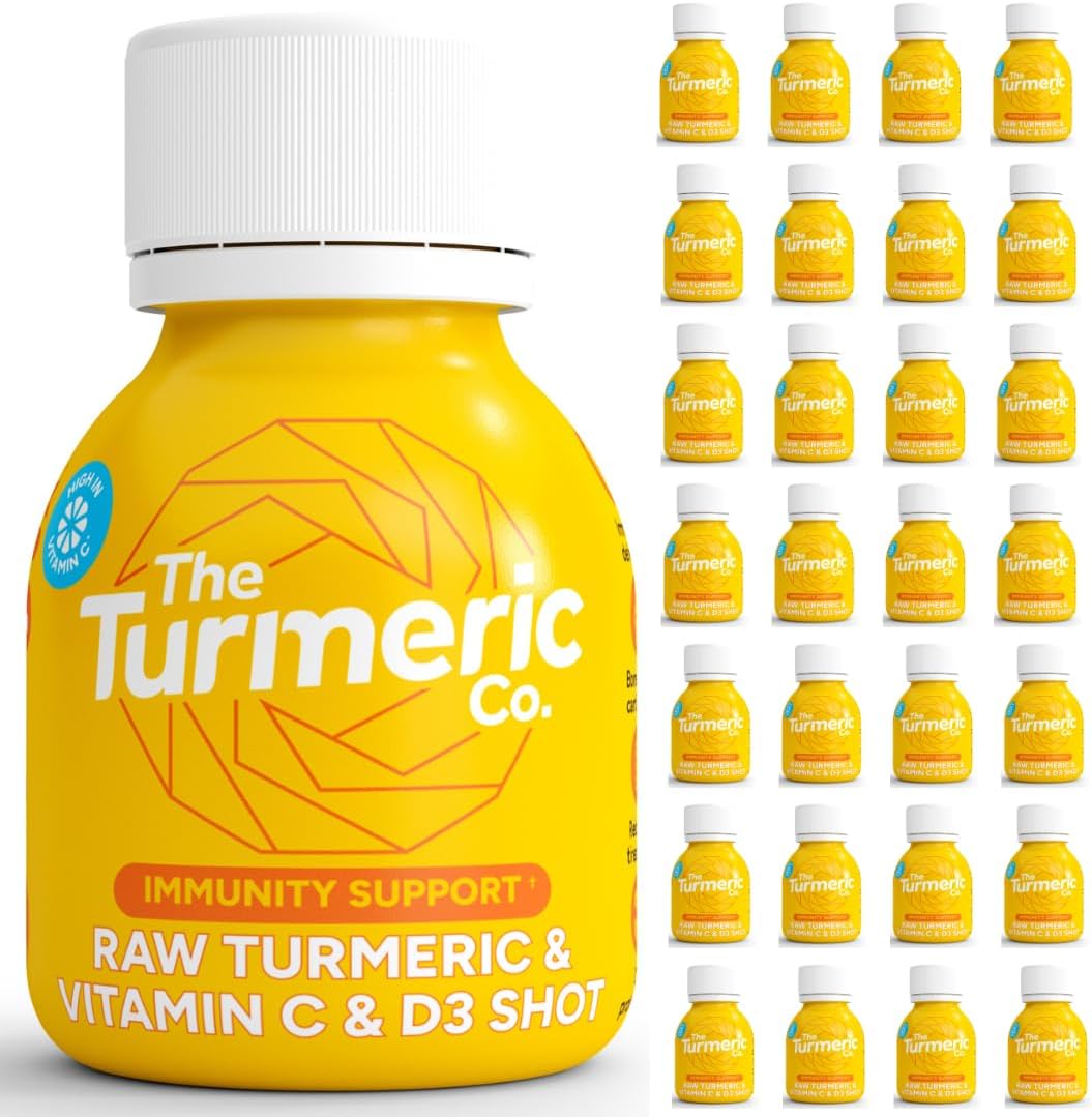The Turmeric Co. Turmeric Shots with Vitamin C & D3 | 28 Shots | Stronger Immunity & Everyday Resilience | Natural Vegan Cold-Pressed Ingredients | No Preservatives | No Added Sugar