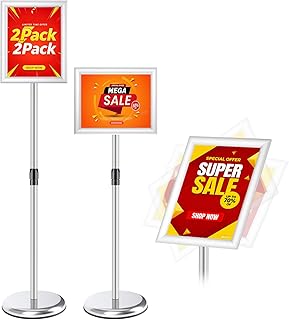 2er Set Infoständer Höhenverstellbarr DIN A4 210x297mm, Informationsständer für Innen und Außen, 360° drehbar, wetterfest, ideal für Werbung, Präsentationen und Restaurants (Silber, A4)