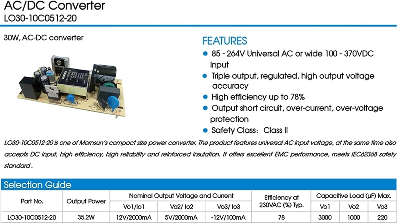 1Pcs AC/DC Converter LO30-10C0512-20 30W, AC-DC Converter