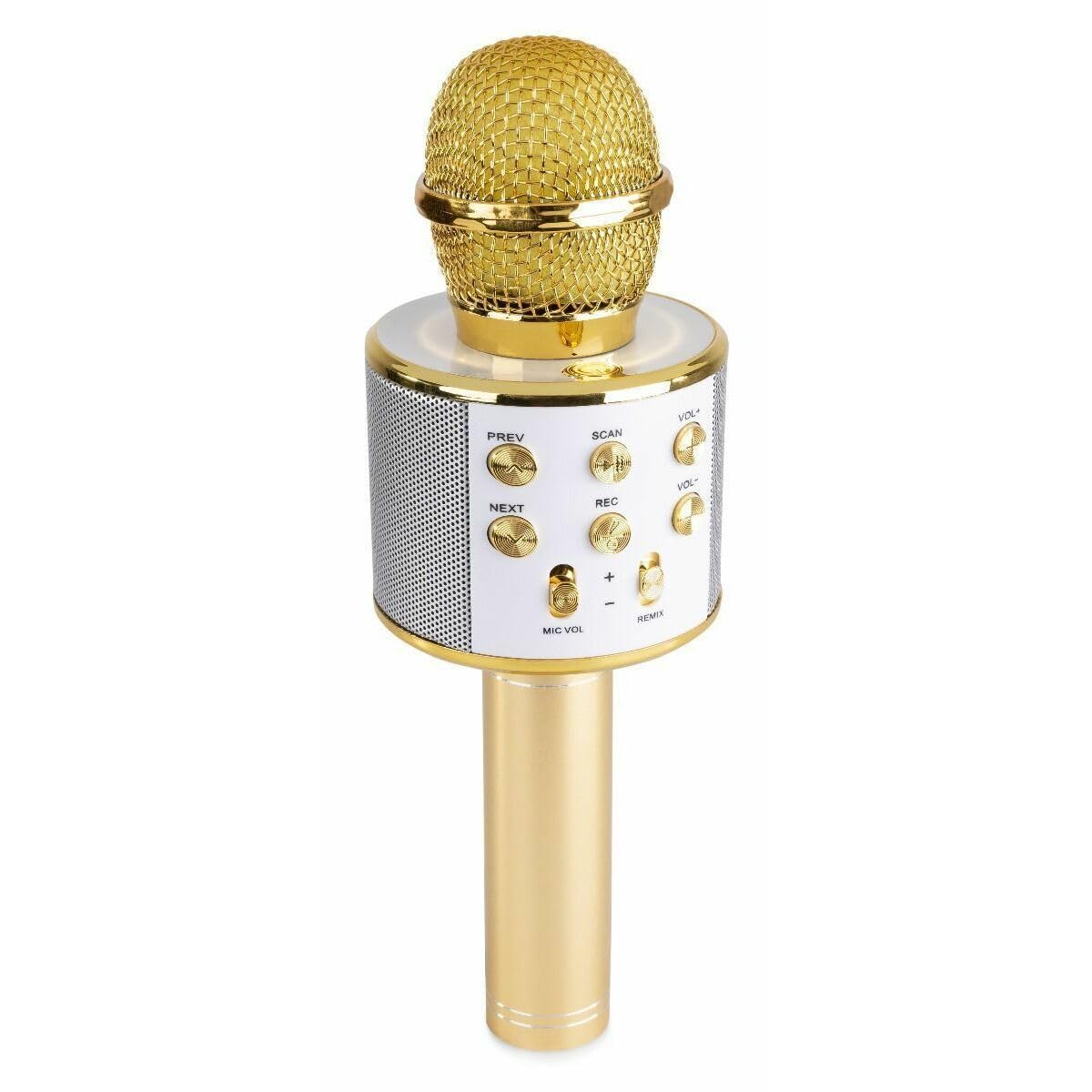 MAX KM01 Micrófono de Karaoke Inalámbrico para Niños con Bluetooth, Altavoces Incorporados, Efecto Eco, Cambiador de Voz, Micro SD, USB, Función Selfie - Dorado