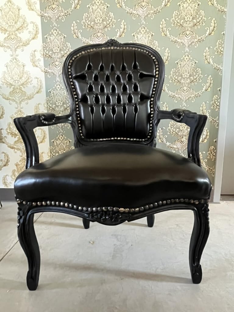 CasAmin Home & Living Chaise à accoudoirs style Louis Style rétro baroque Rococo Noir