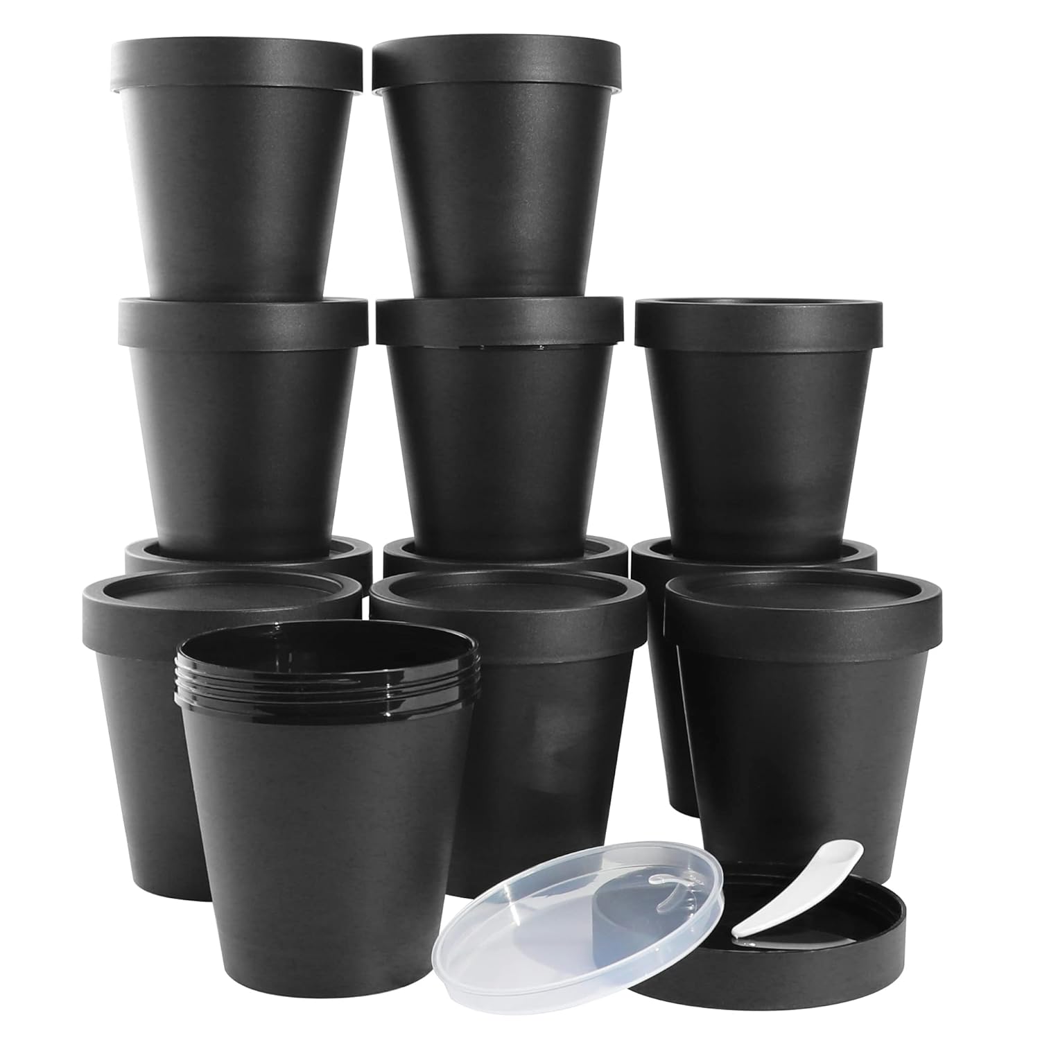 LONGWAY 7 oz/200ml Empty Slime Containers Plastic Jars with Lids for Beauty Products, DIY Slime Making or Travel Storage MakeUp (12 Pack, Black)