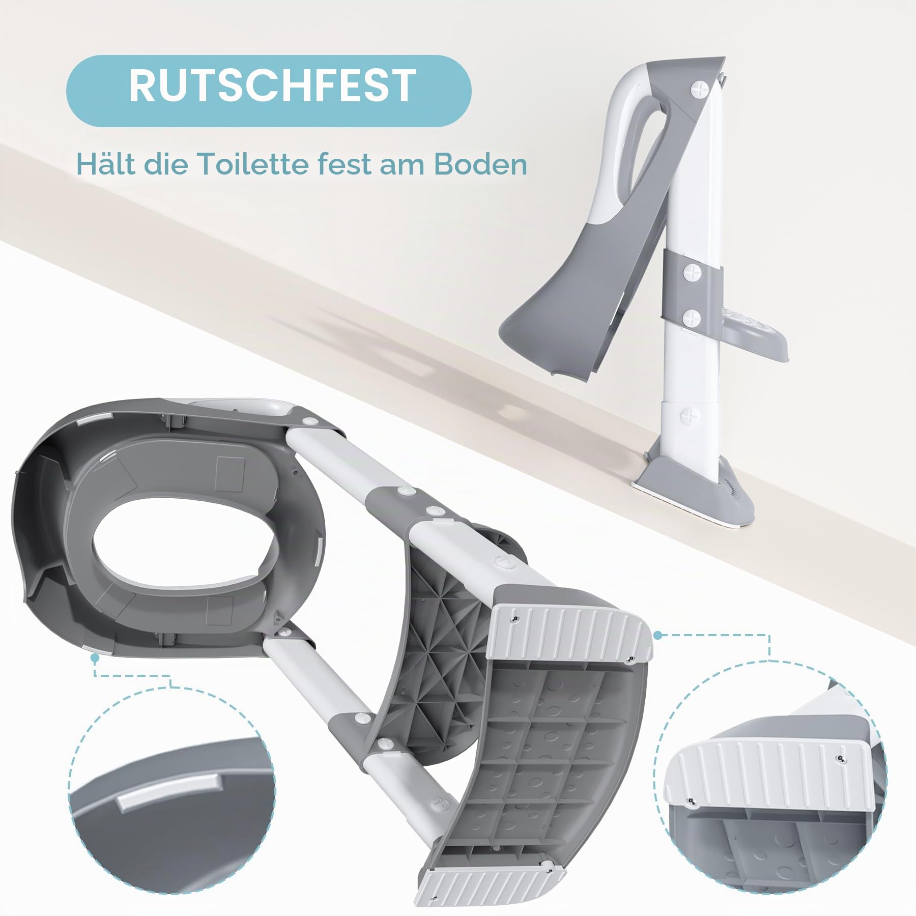 COOSEYA Toilettensitz Kinder, Toilettensitze für Jungen Mädchen, Kinder Toilettensitz mit Treppe,WC Sitz Kind Zusammenklappbar Rutschfest Spritzschutz Weiche Polsterung Sicherheitsgriffe (Grau)
