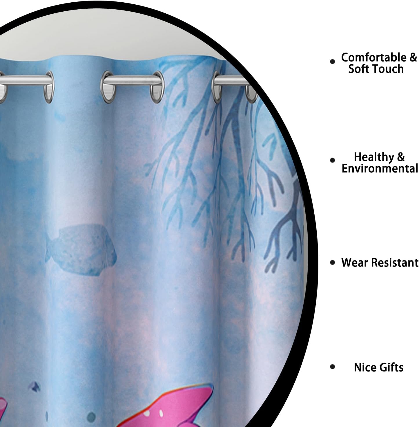 AILONEN Kids Kawaii Axolotl Pink Window Curtain,Blue Ocean Watercolor Cartoon Axolotl Window Drapes (2 Panels Set) 38" W x 54" H for Girls Teens