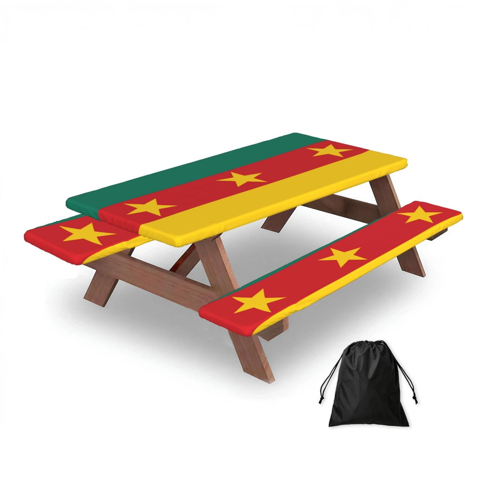 Zqytgfdc Black Flag Of Cameroon Rectangular Water-Repellent Picnic Tablecloths, Outdoor Camping, Picnic, Bbq