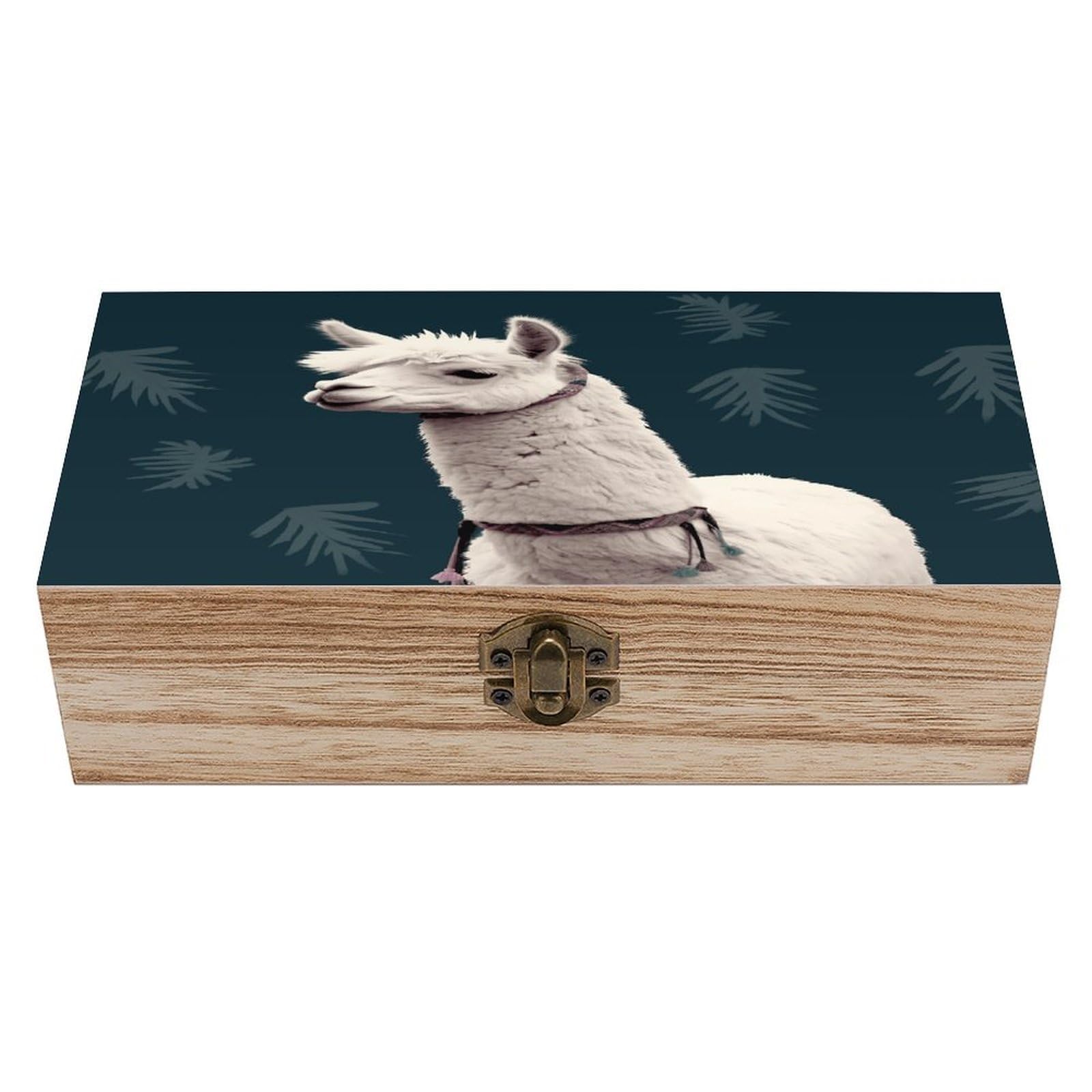 VstaDank Alpaca Llama Wooden Storage Box Wooden Keepsake Box with A Hinged Lid Fashion Memory Treasure Boxes Decorative Jewelry Case for Crafts Photo Home Decor Wood Gift Box