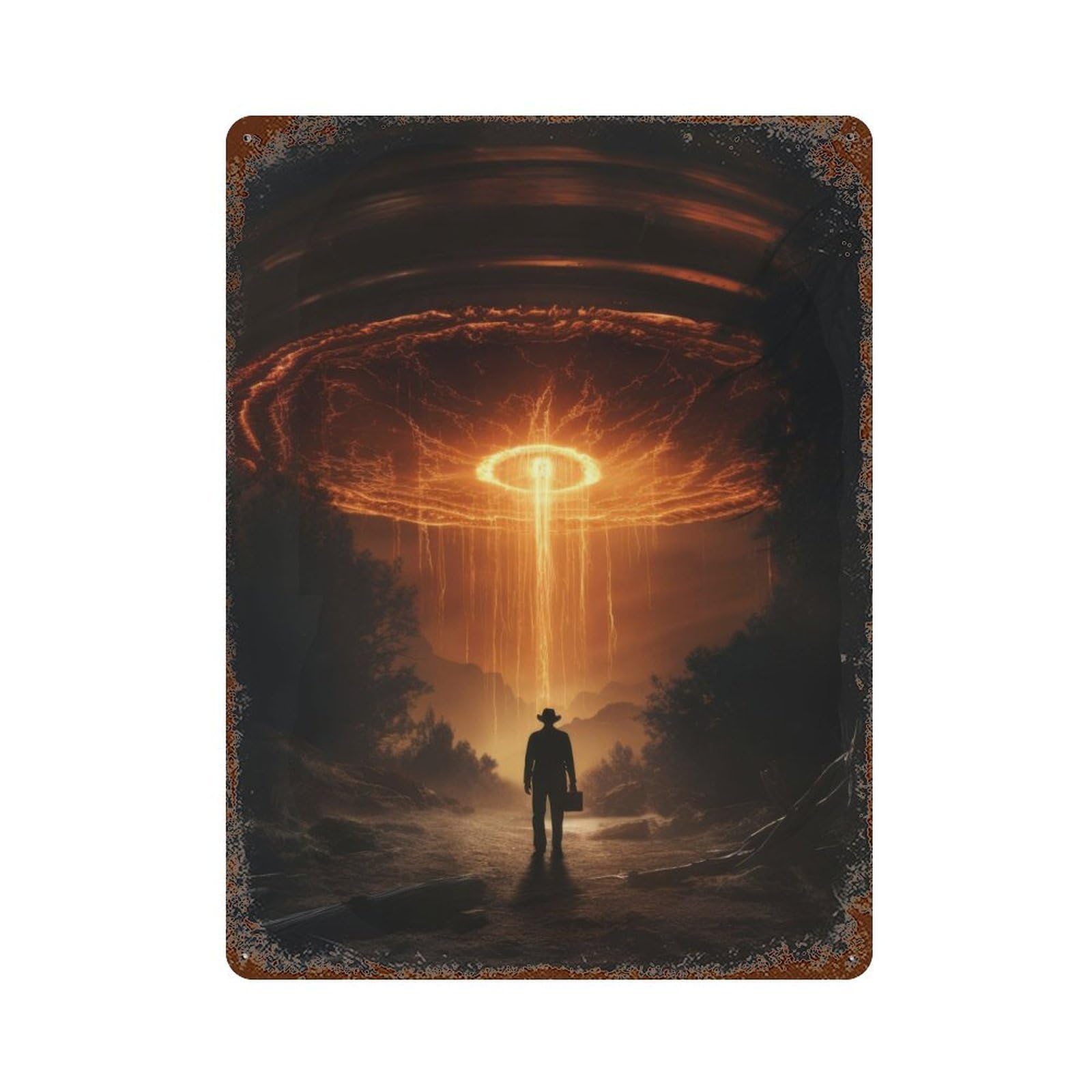 UFO Alien Abduction Rusty Metal Tin Sign 15.7"x11.8", for Living Room, Hallway And Home Decor, Old School Wall Decor
