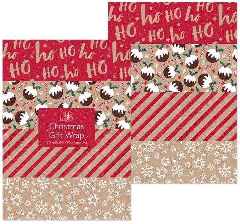 Christmas Gift Wrapping Paper Mix Festive Traditional Each 50cm x 70cm 8/16/24 Sheets (16 Pcs)