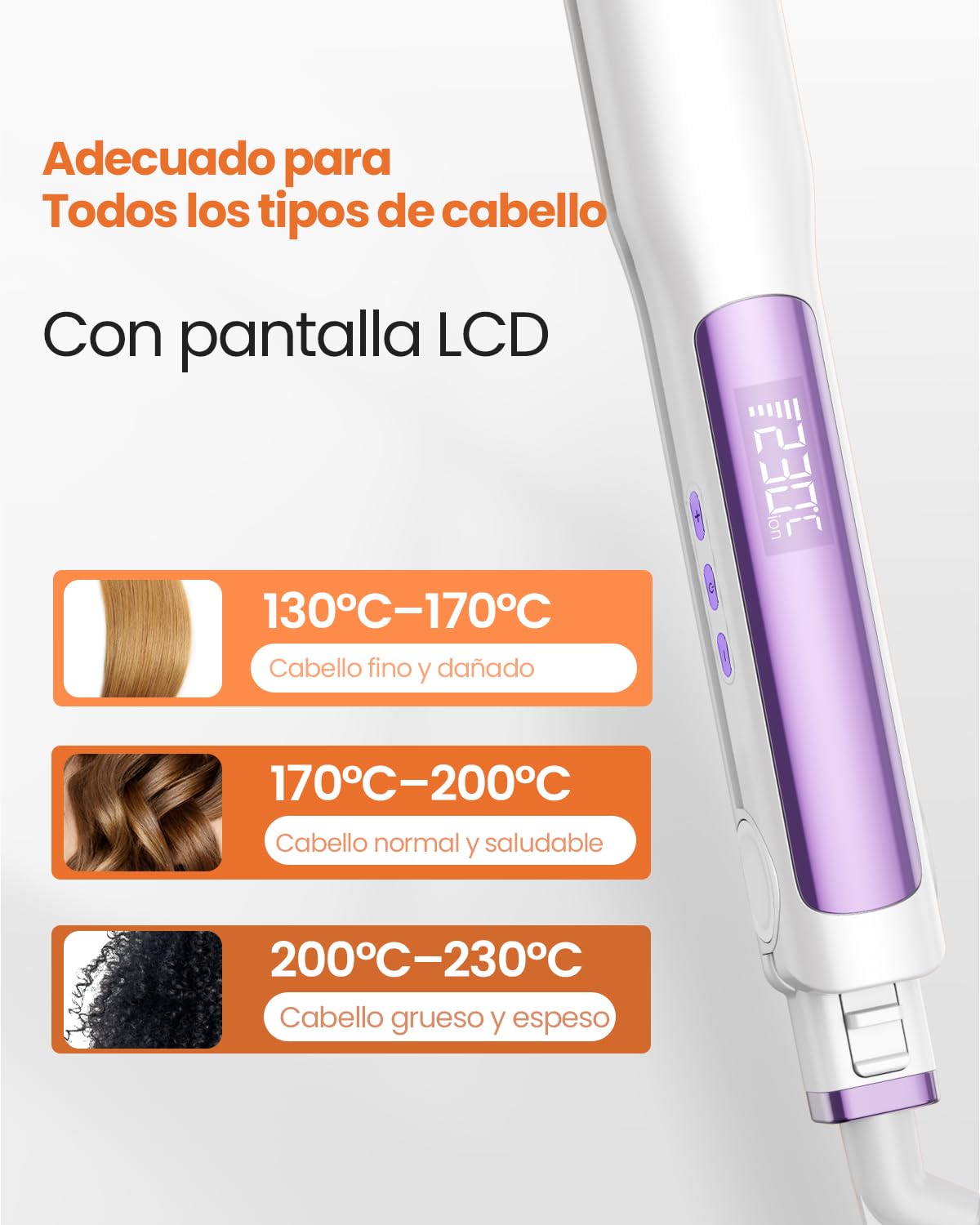 Faszin Plancha de Pelo Profesional 2 en 1 Titanio Iones Calentamiento 20s Pantalla LCD Alisar Rizar Estilizar Blanco