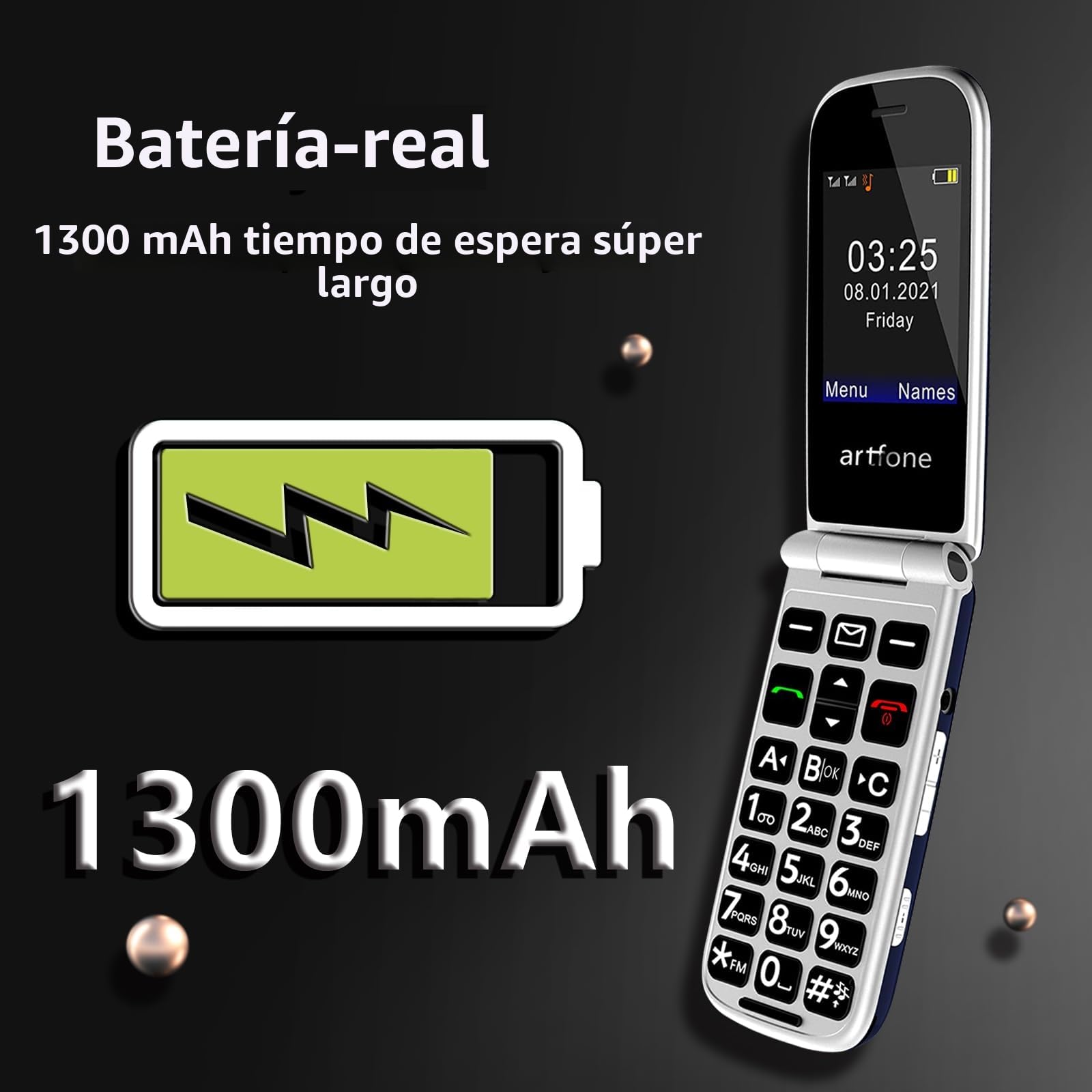 artfone F20 2G gsm Teléfono móvil de Tapa para Mayores丨Botones y Teclas Grandes丨Pantalla 2,4" 丨Llamada Rápida丨Movil para Mayores丨Botón SOS丨Bateria 1300mAh丨Doble Nano SIM丨USB-C - Azul