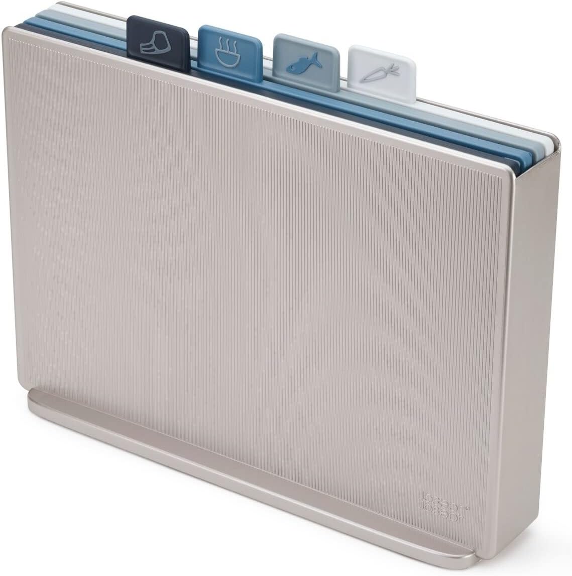 Joseph Joseph 60168 Index Plastic Cutting Board Set with Storage Case Color-Coded Dishwasher-Safe Non-Slip, Large, Silver/Sky
