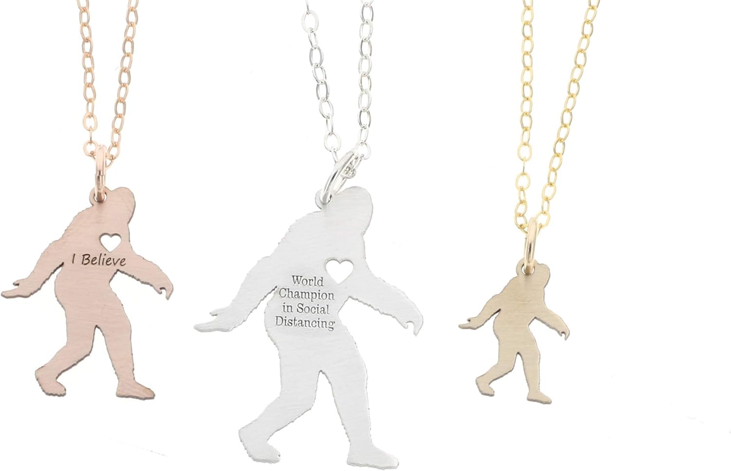 DistinctlyIvy Sasquatch Necklace - IBD - Bigfoot Pacific Northwest Yeti - Explore Wander Travel - Personalize Name Date - Pendant Size Options - Sterling Silver 14K Rose Gold Filled Charm