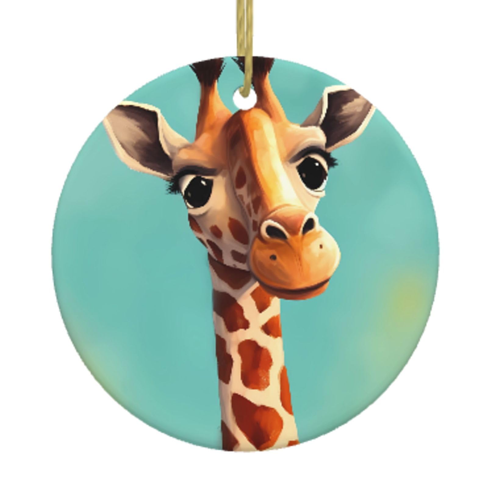 Ceramic Christmas Tree Hanging Ornaments with Gold Ropes Christmas Tree Decorations Round Ceramic Funny Giraffe Art Pendant Keepsake Decorations for Holiday Xmas Gift Ideas