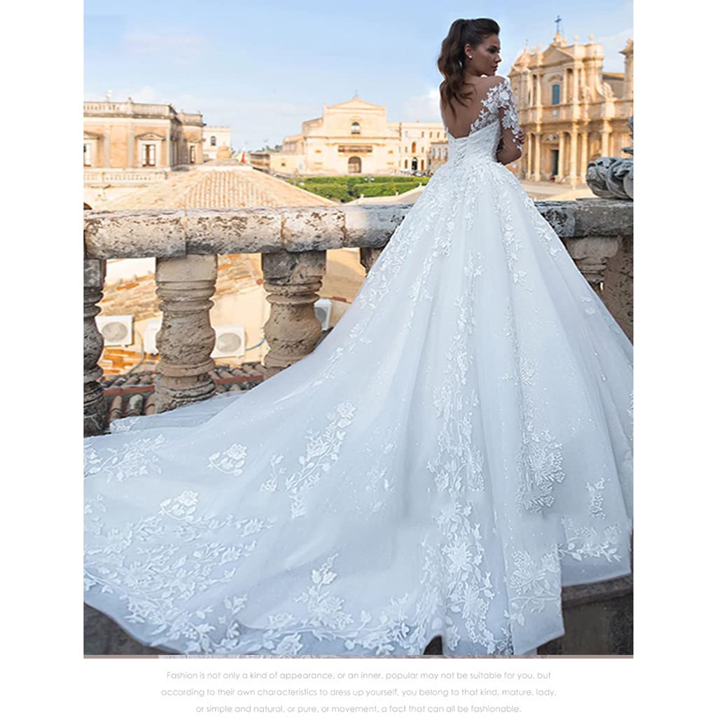 Robes de mariée Robes de mariée Robes de soirée Robes de Bal Robes de Tapis Rouge Col en V Manches Longues Cravate Tutu Jupe Dentelle Robe de mariée traînante Sexy Blanc Nouveau Longer Version 8