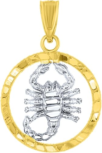Colgante de escorpión redondo de oro amarillo de 14 quilates texturizado con dije de zodiaco de escorpio en dos, Oro amarillo