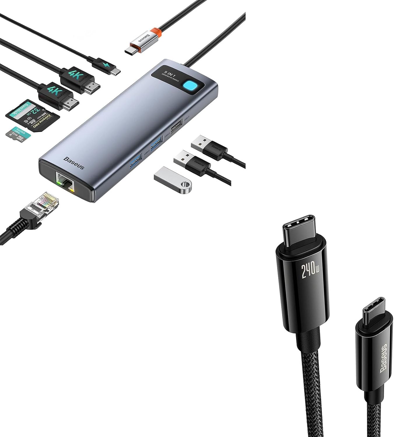 Baseus 9-in-1 Docking Station and 240W USB-C Cable