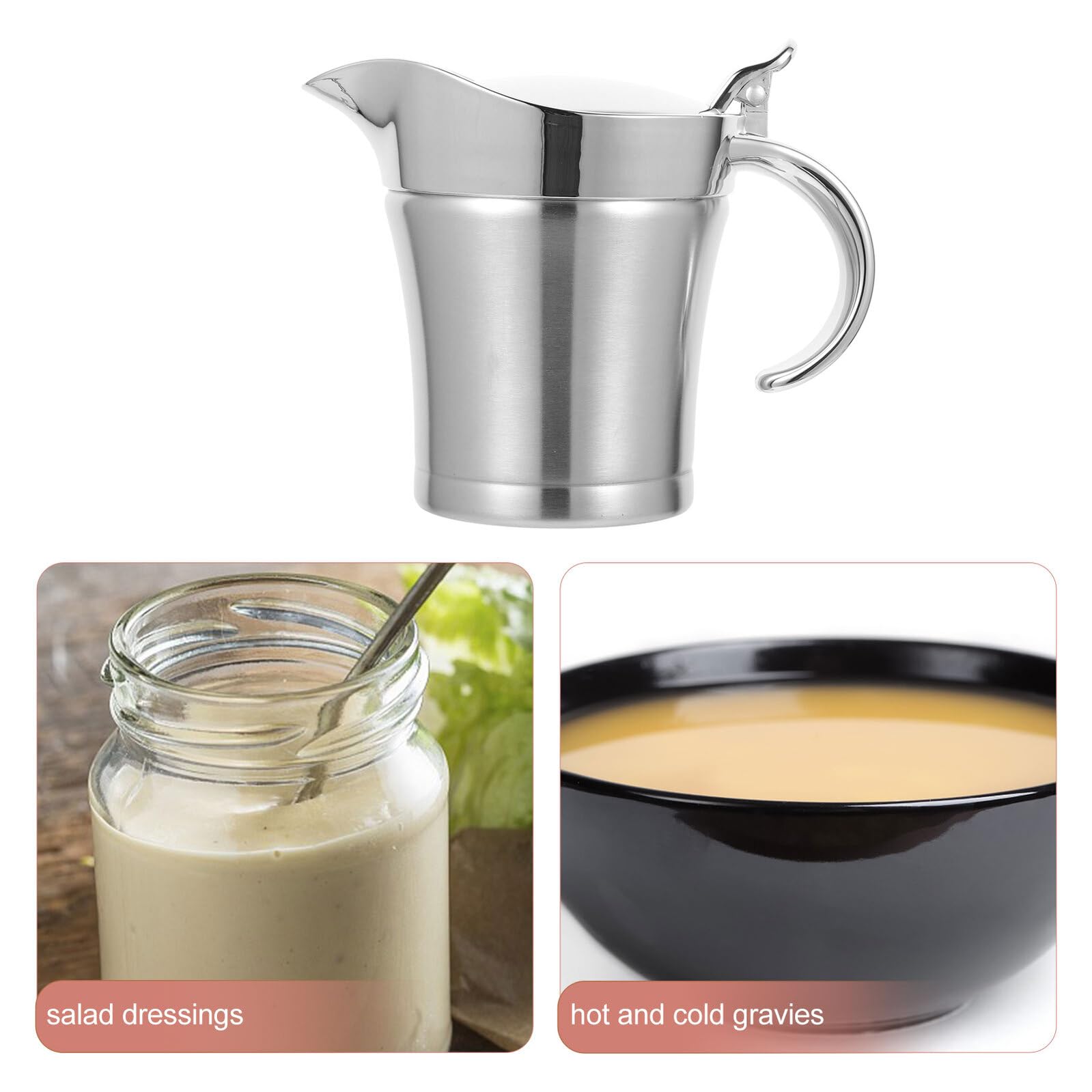 SOLUSTRE Dispensador de Salsa 500Ml Acero Inoxidable Vertedor sin Goteo Servir Salsas Frías y Calientes para Cocina y Restaurante