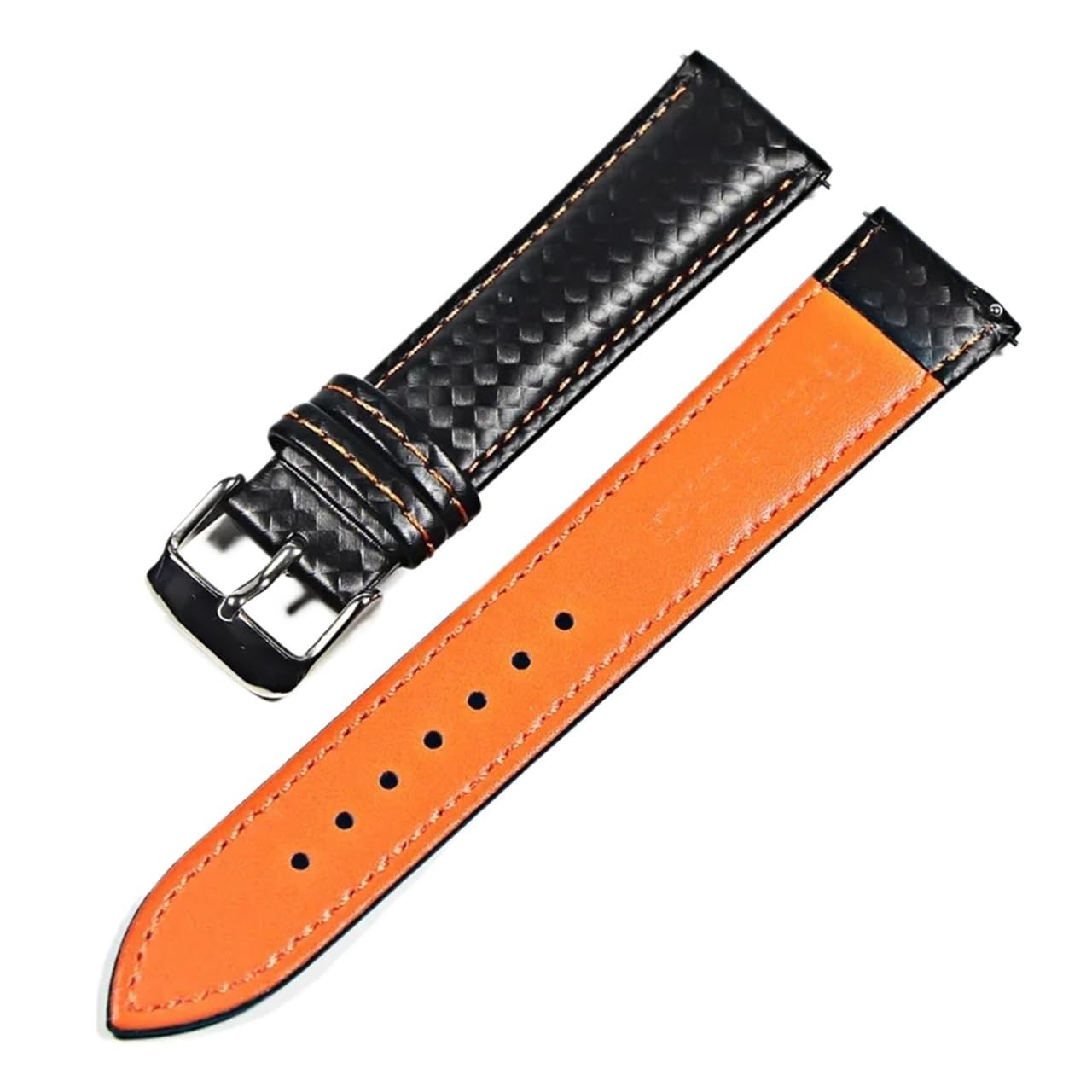 Bracelet montre 20mm HMFang cuir véritable carbone et coutures rouges