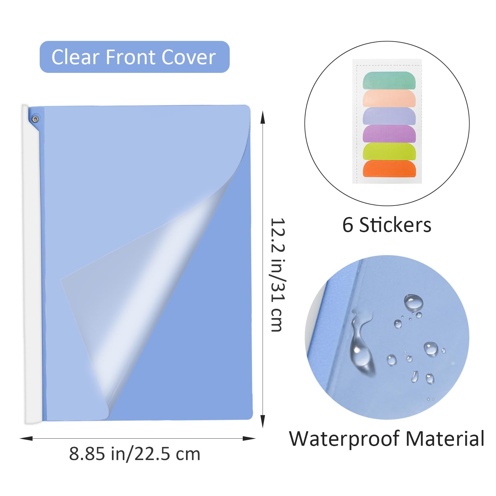 VANRA Copertine trasparenti per report con clip oscillante, confezione da 5 cartelle di presentazione in plastica per carta formato A4, organizer per documenti per scuola aziendale, 5 colori